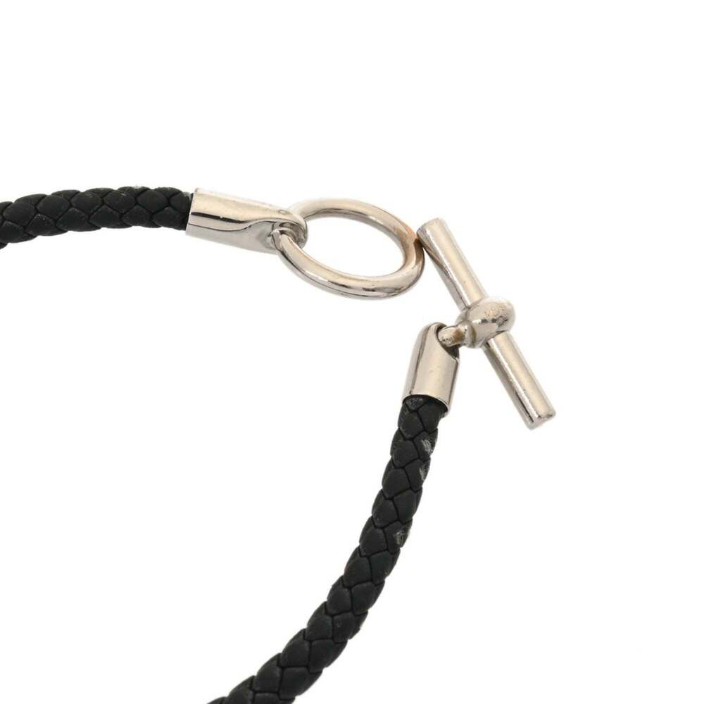 HERMES Glenan Bracelet, Black Leather, Silver Hardware, Men's/Women's, B Rank... - Picture 7 of 11